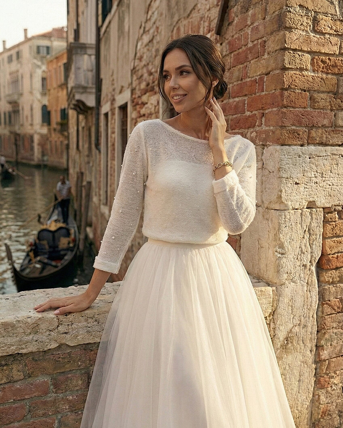Bridal cardigan with pearls ivory wool sweater 3/4 sleeve elegant cover up