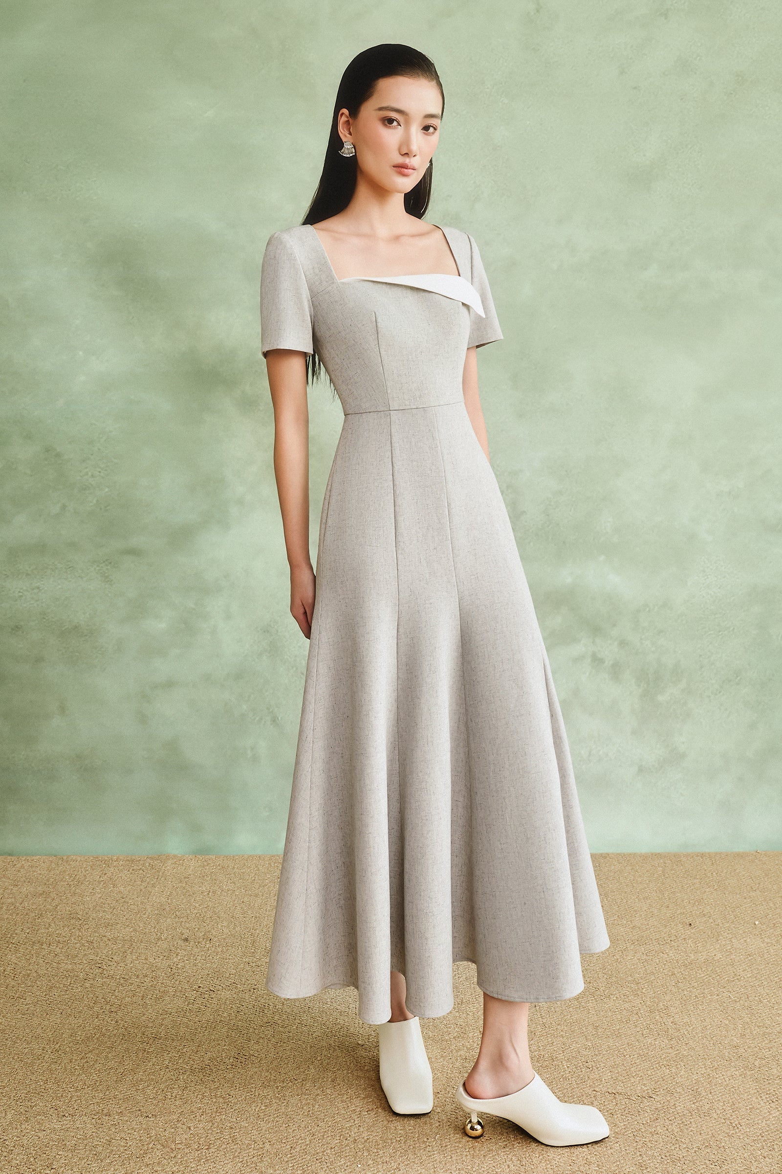 Gevena Square Neck Draped Midi Dress - MEAN BLVD