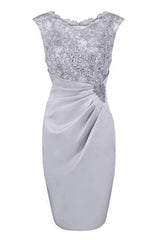 Gorgeous Appliques Silver Short Mother of Bride Dress