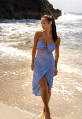 Blue Golden Reef Mesh Halter Cut-out High-low Dress Cover-up