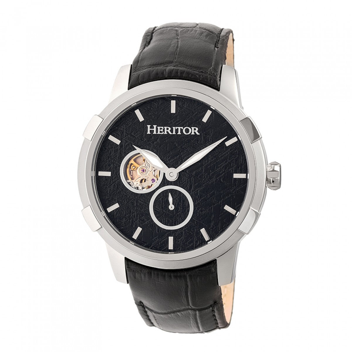 Heritor Automatic Callisto Semi-Skeleton Leather-Band Watch - Silver/Black