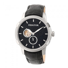Heritor Automatic Callisto Semi-Skeleton Leather-Band Watch - Silver/Black