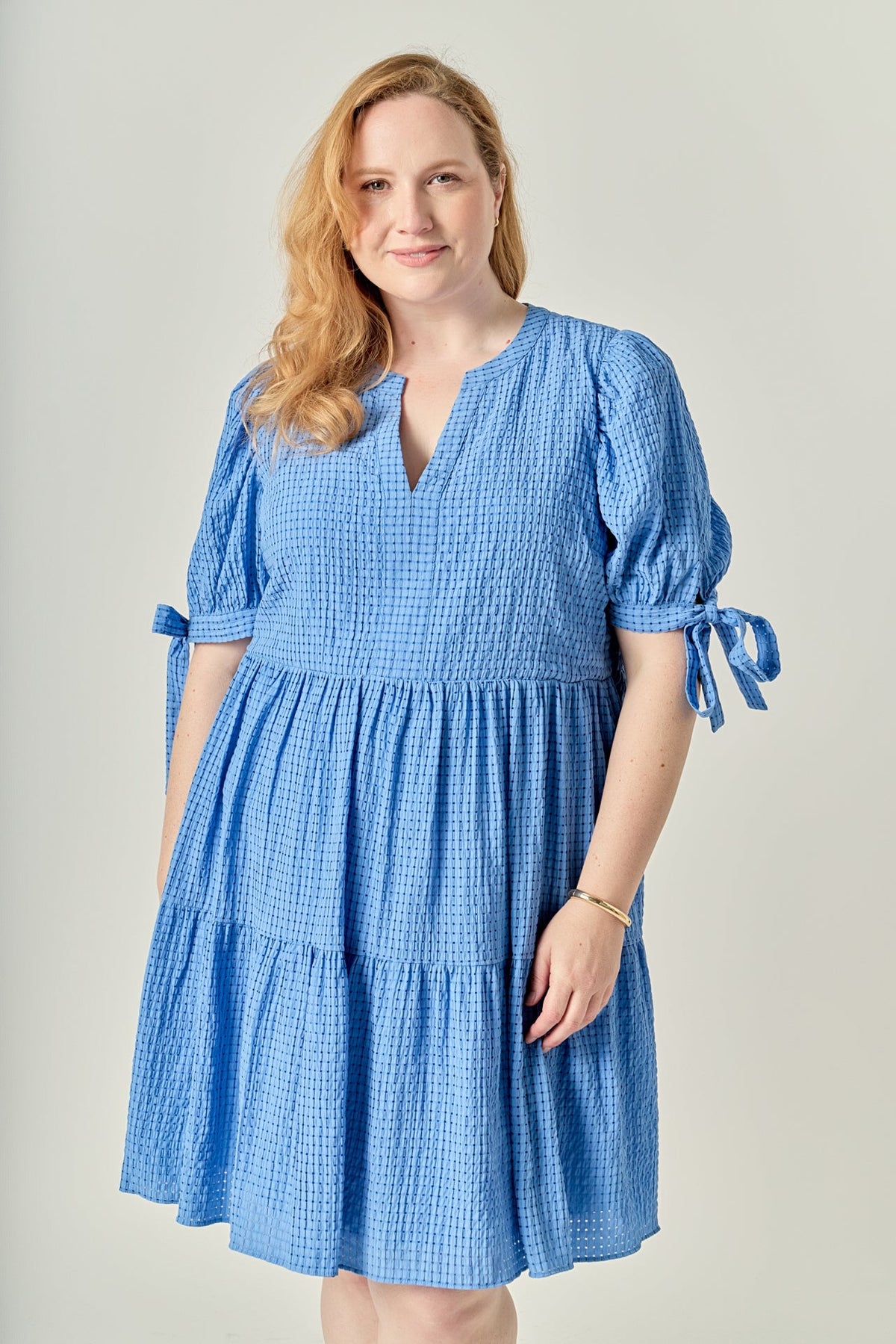 ENGLISH FACTORY - Plus Size Gingham Tiered Mini Dress - DRESSES available at Objectrare