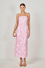 Strapless 3D Applique Midi Dress