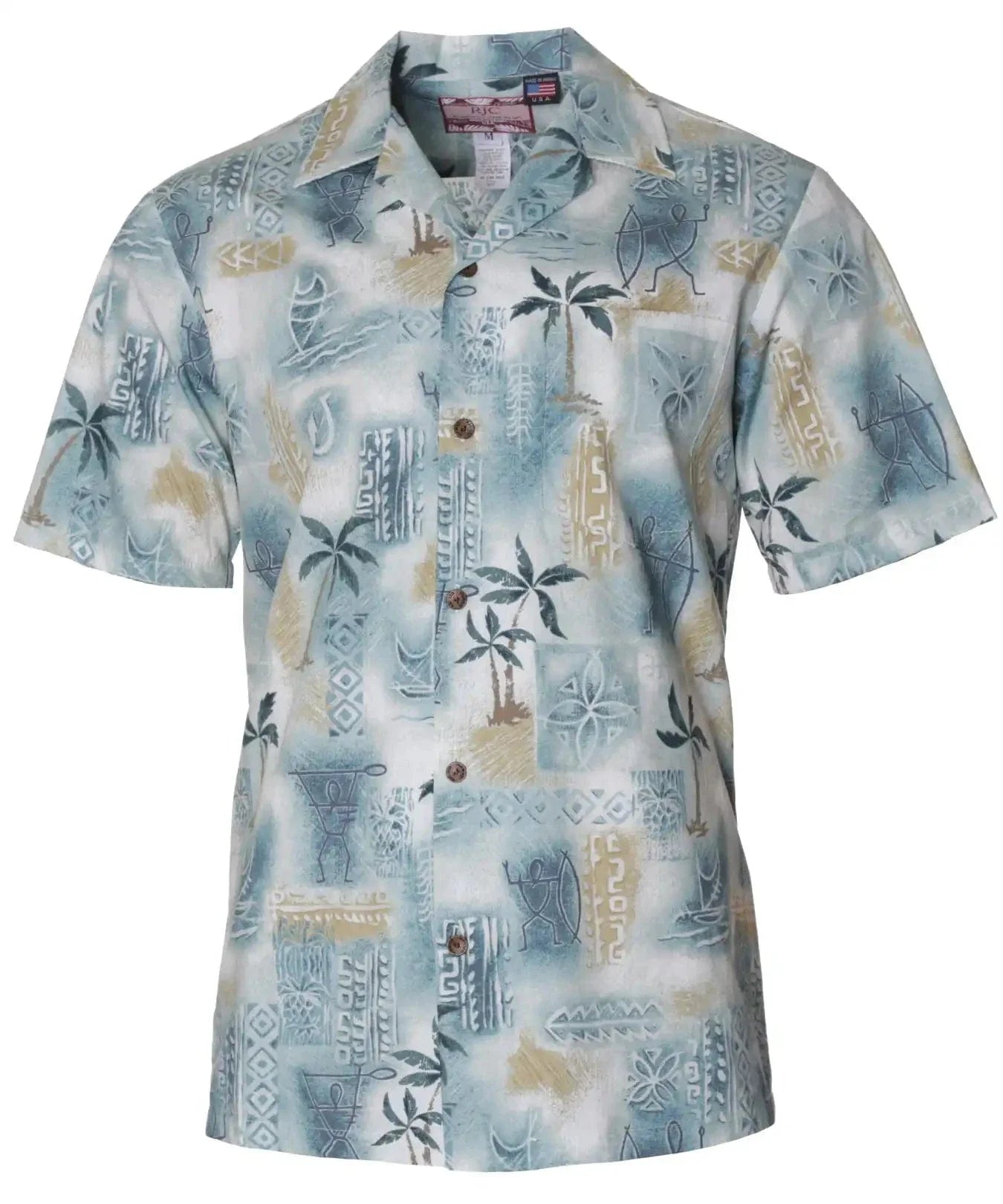 Hawaiian Shirt Island Glyphs Tribal Life Teal