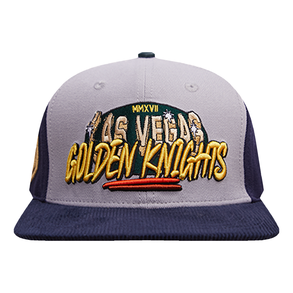 NHL VEGAS GOLDEN KNIGHTS CORDUROY VISOR WOOL SNAPBACK HAT (GRAY/MIDNIGHT NAVY)