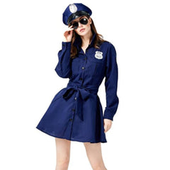 Blue Ladies Police Dress Cosplay Cop Officer Costume Policewomen Sexy Outfit Party Fancy Dress