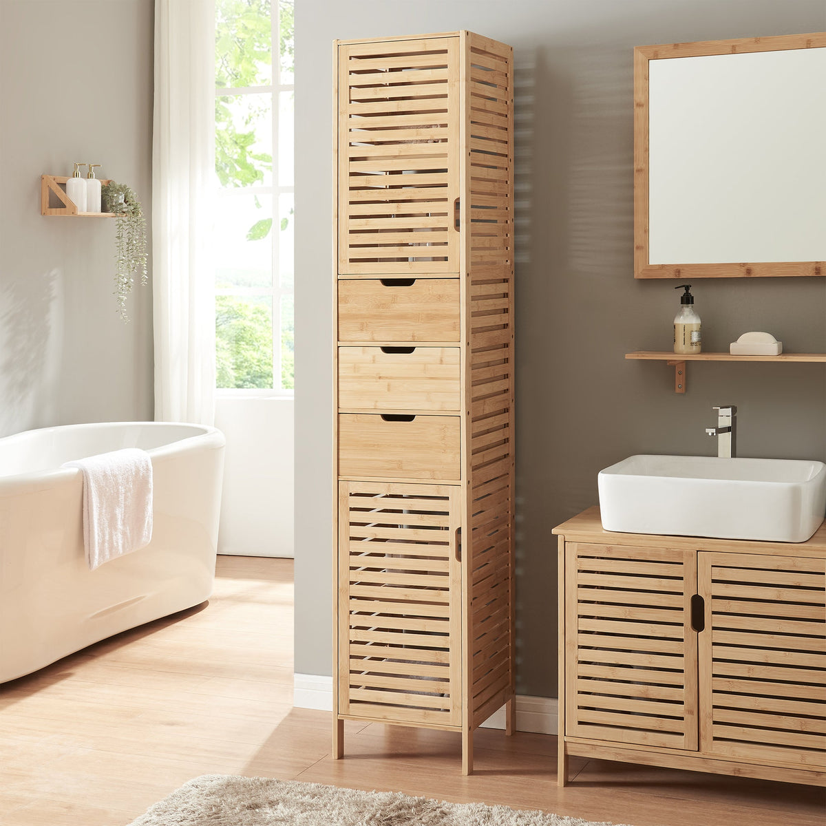 Hochschrank Boksereys 180x35x35 cm Bambus [en.casa] - premiumXL