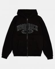 Fray Zip Relaxed Fit Hoodie - Black