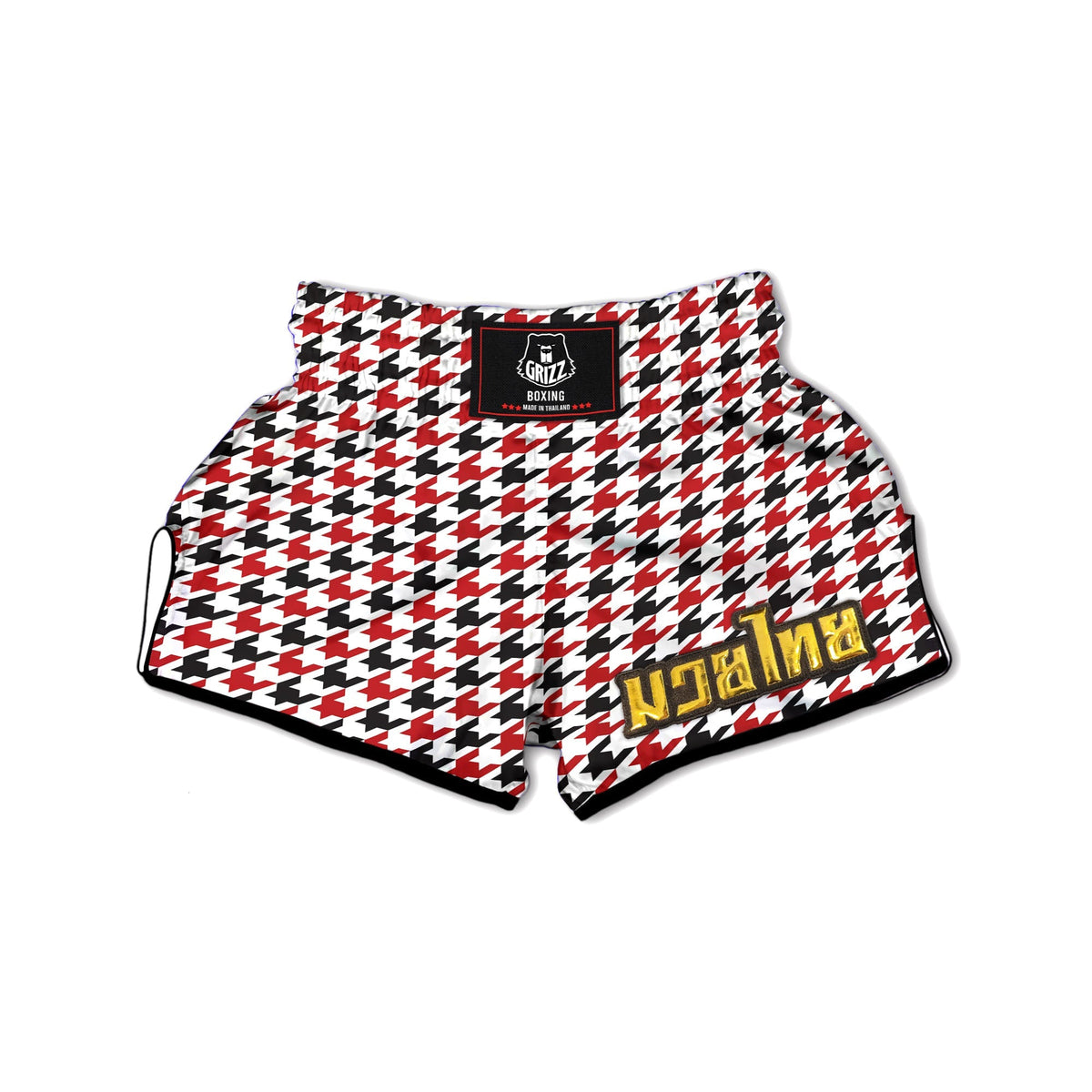 Houndstooth White And Red Print Pattern Muay Thai Boxing Shorts-grizzshop