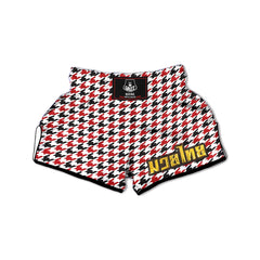 Houndstooth White And Red Print Pattern Muay Thai Boxing Shorts-grizzshop