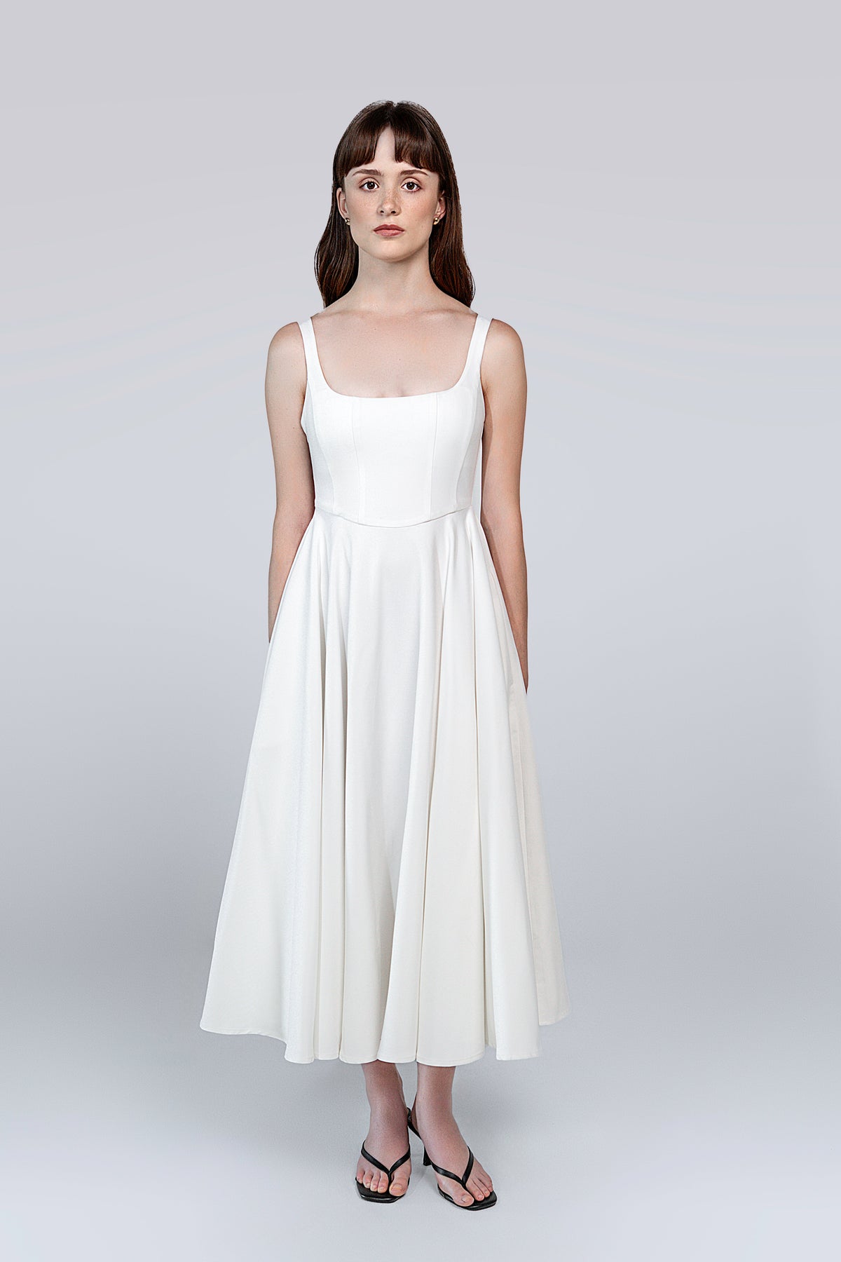 Petite Square Neck Midi Dress White