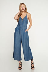 Denim Lightweight Wide Leg Jumpsuit - Hippie Vibe Tribe