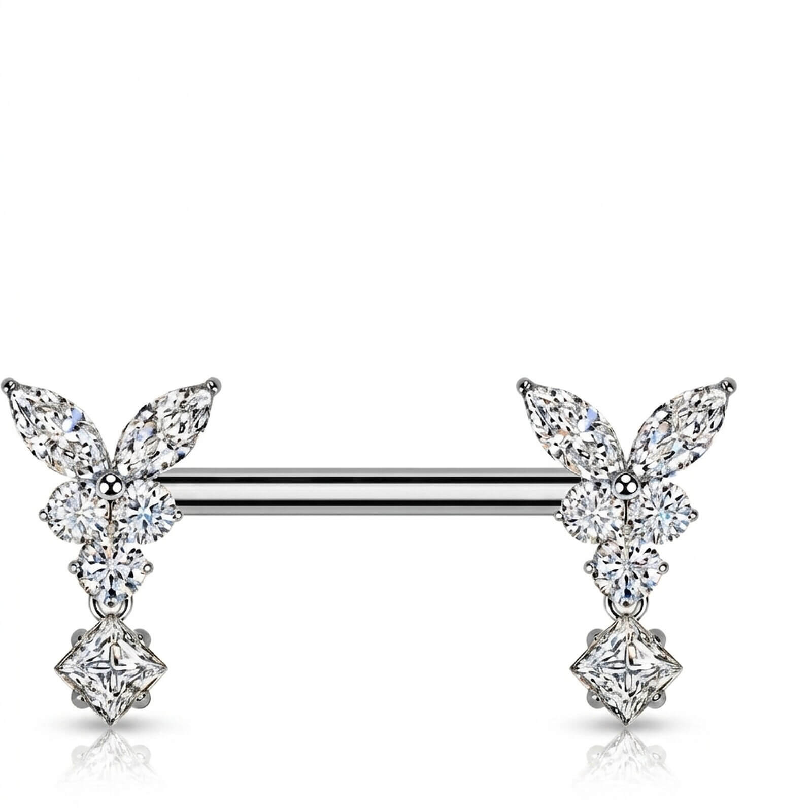 Nipple Piercing butterfly zirconia dangle Push-In