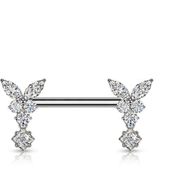 Nipple Piercing butterfly zirconia dangle Push-In