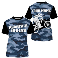 Unisex Mountain Biking Jersey - Custom Name Blue Camo MTB Jersey Cycling Shirt for Cyclist Bike Riders JTS415