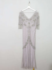 Vintage Style Joanna Hope Beaded Grey Long Evening Dress New 12 - The Harlequin