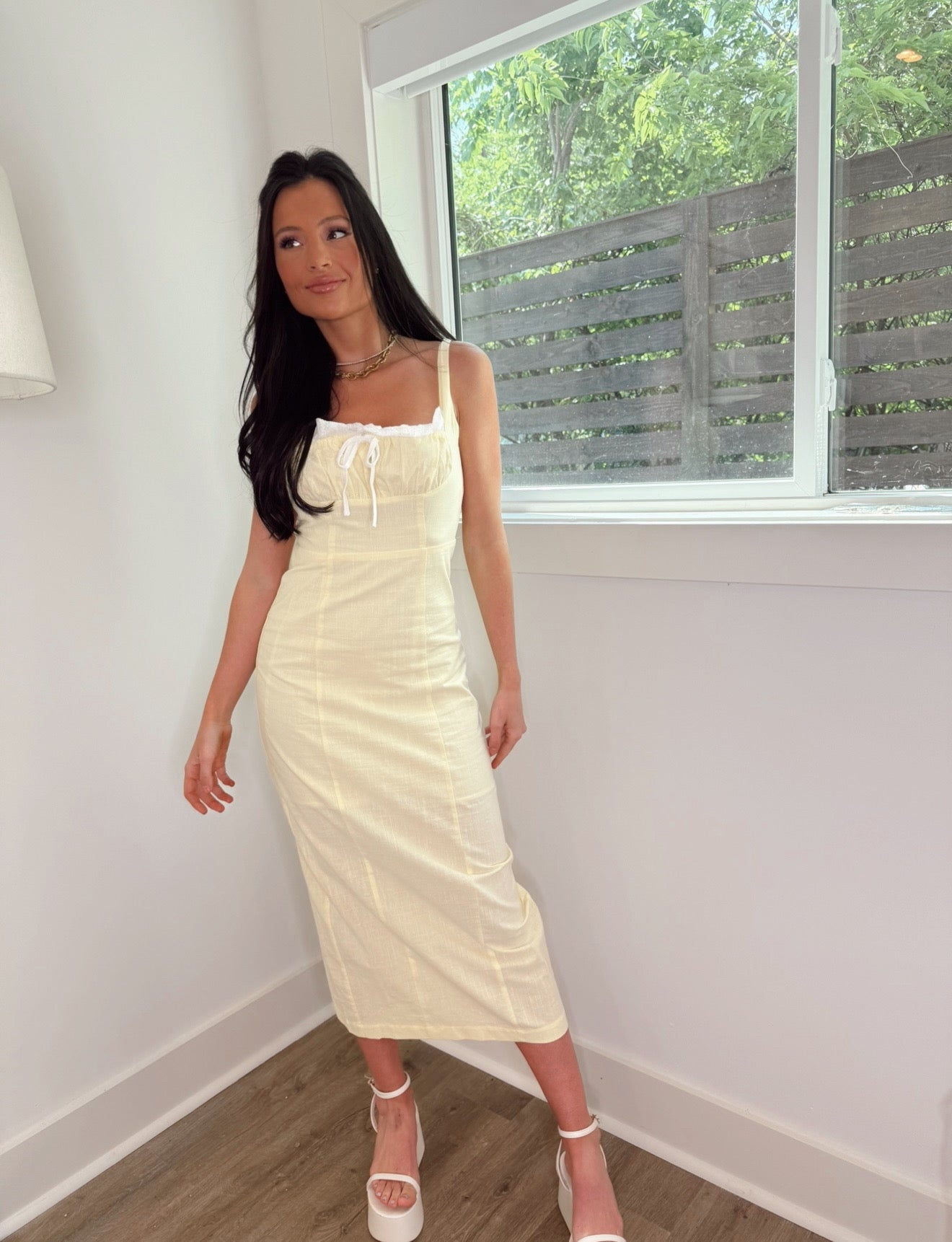 Lemon Cream Sleeveless Maxi Dress-Lemon
