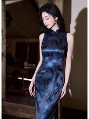 Modern Chinese Qipao, Cheongsam Dress, Evening Dress, navy jacquard qipao