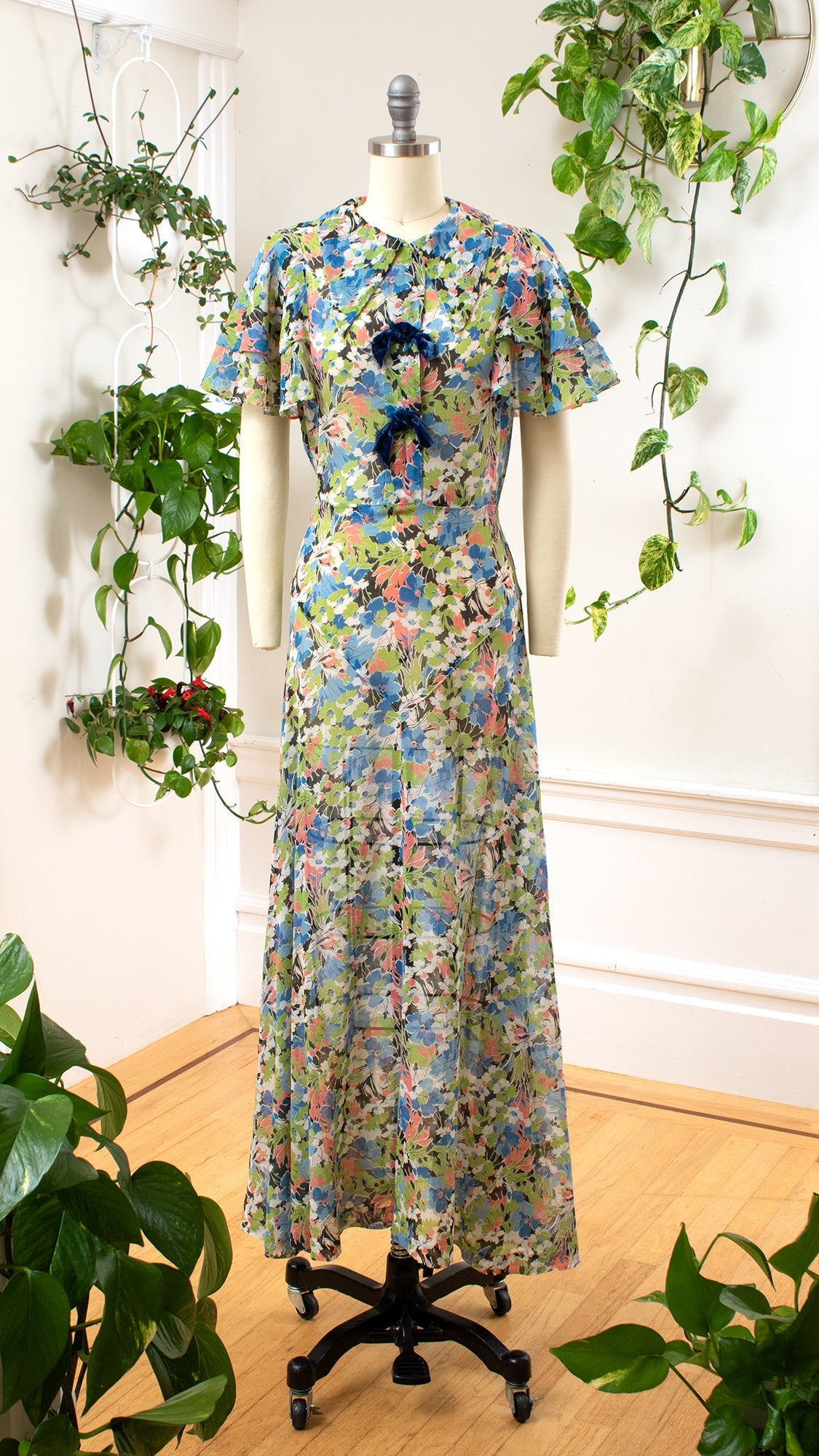 1930s Floral Cotton Voile Maxi Dress | x-small/small