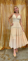 Cream lace maxi dress with self back tie