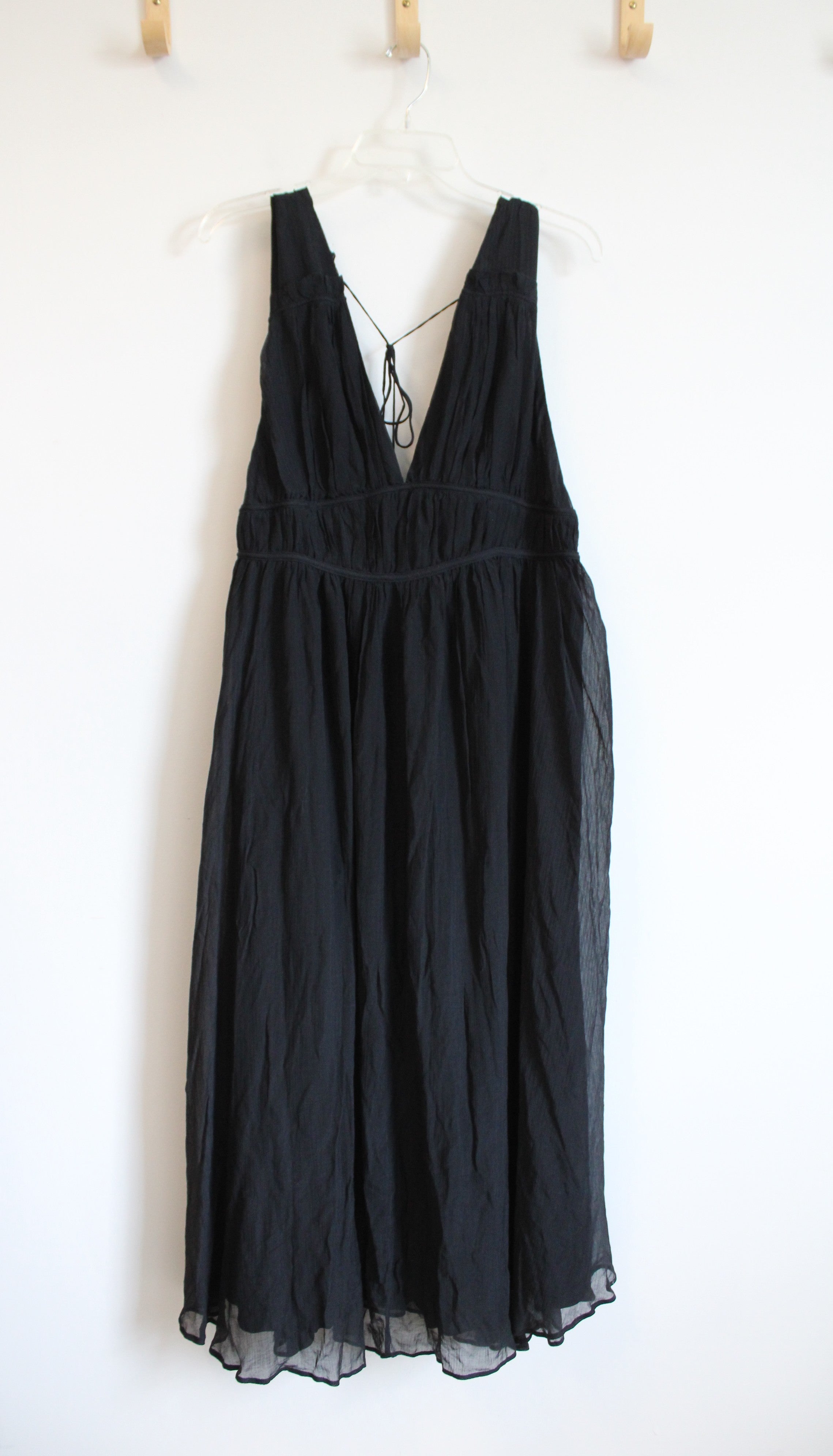 NEW Banana Republic Black Deep V-Neck & Back Silk Blend Maxi Dress | L