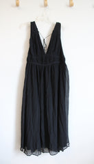 NEW Banana Republic Black Deep V-Neck & Back Silk Blend Maxi Dress | L
