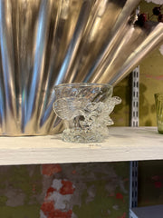 Clear hand-blown glass flower vase by Marqversen Möglich, featuring a delicate floral design and transparent glass finish.