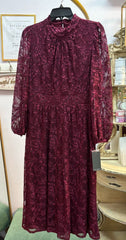 Wine Julia Jordan Lace long sleeve dress tea length NWT, 8