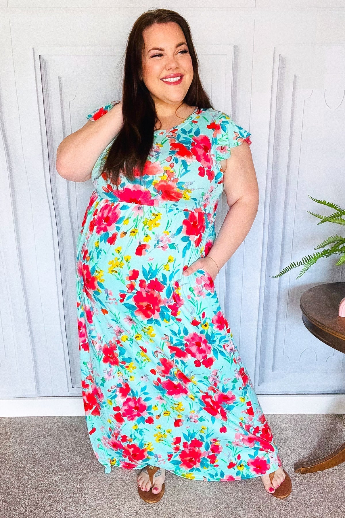 What A Vision Aqua Floral Fit & Flare Maxi Dress - Charming Charlie