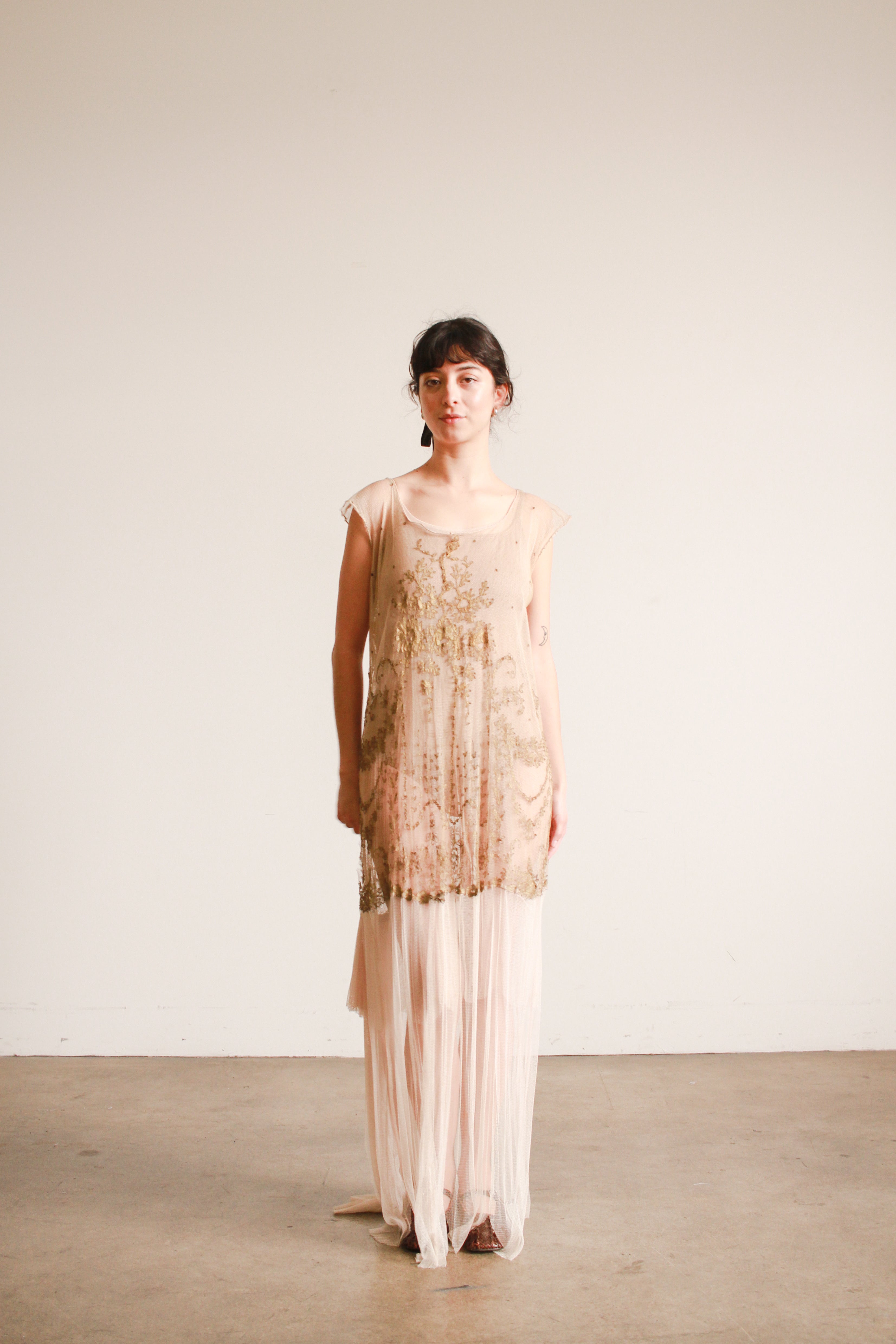 1920s Sheer Layered Bullion Lace Net Dress