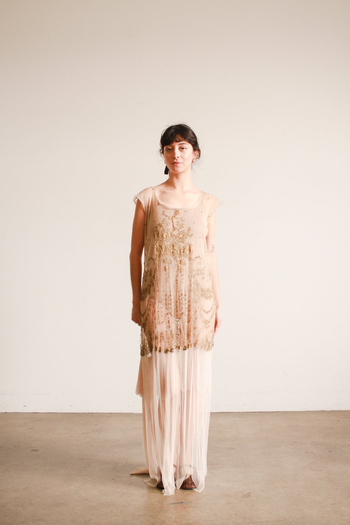 1920s Sheer Layered Bullion Lace Net Dress