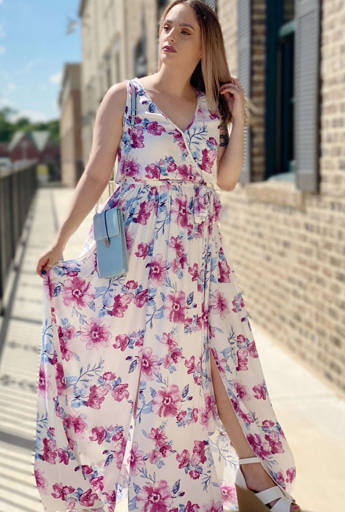 Emily Floral Maxi Dress-White - Bellamie Boutique