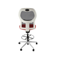 <tc>Ahrend</tc>: Chaise de dessinateur type 160 sans accoudoirs en tissu rouge - Base blanche - Reconditionnée