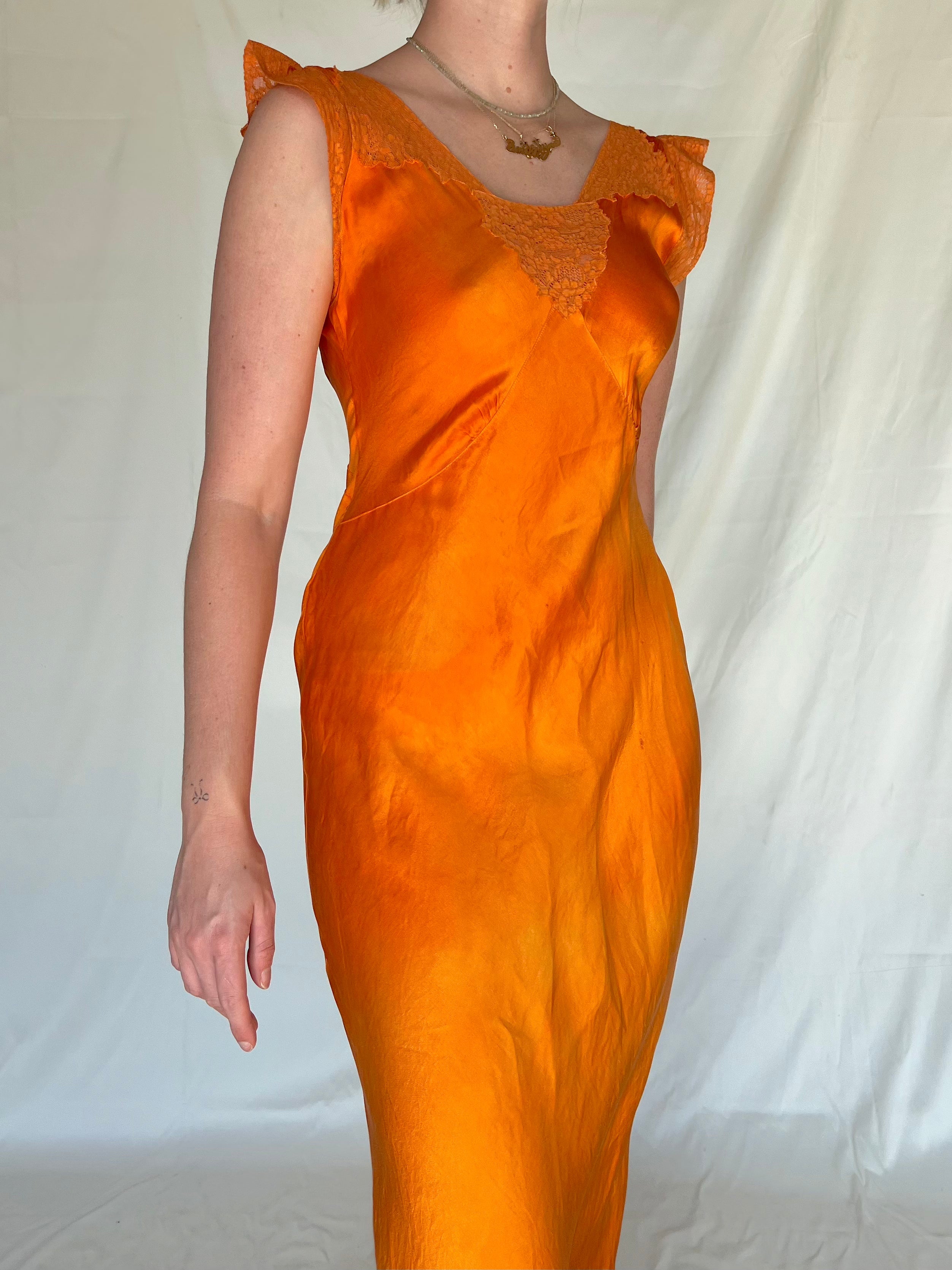 Hand Dyed Fall Orange Silk Slip