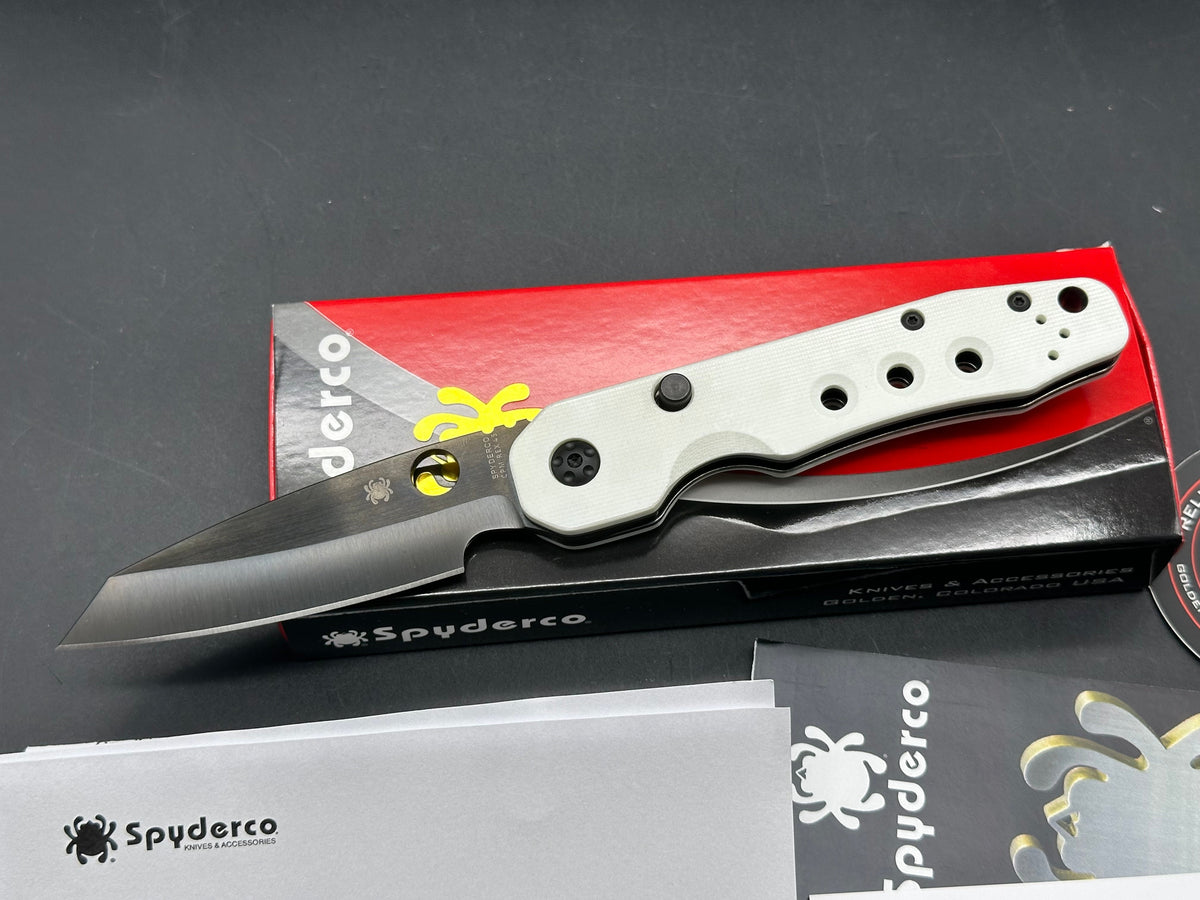 Spyderco Smock Smooth White G10 Black Rex 45 GP GP Knives exclusive
