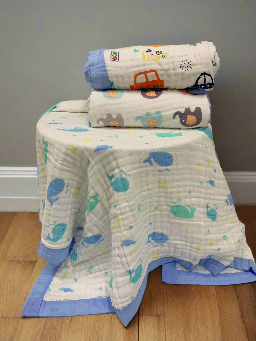 Whale Print 100% Soft Cotton Muslin Blanket (Pack of 1) - Funny Bones Clothings