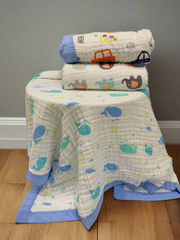 Whale Print 100% Soft Cotton Muslin Blanket (Pack of 1) - Funny Bones Clothings