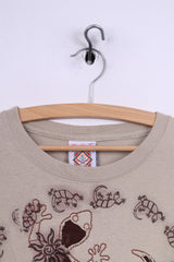 Yacht Club Mens L T-Shirt Graphic Beige Crew Neck Cotton Top Vintage