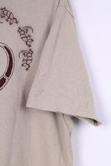 Yacht Club Mens L T-Shirt Graphic Beige Crew Neck Cotton Top Vintage