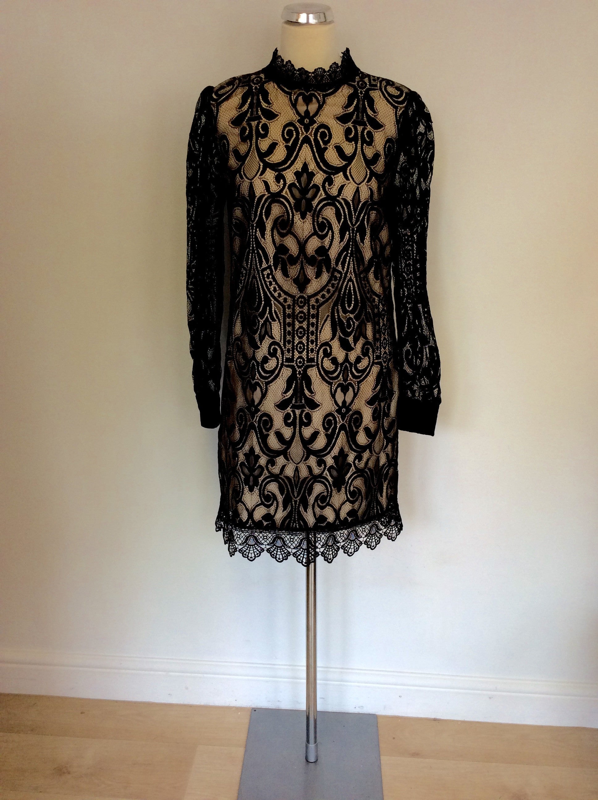 MARKS & SPENCER AUTOGRAPH BLACK LACE & CREAM LINED OCCASION DRESS SIZE 8