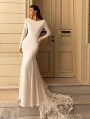 Nadia Elegant High Neck Long Sleeves Backless White Wedding Dress