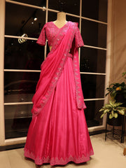 Hot pink mirror work lehenga set