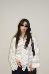 Camicia gessata over con cravatta Donna