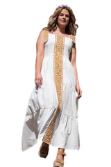 Gardenia Collection Embroidered Joyas Maxi Dress - Ivory, Goldenrod