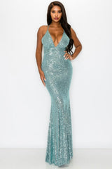 Marine Sparkle Maxi Dress | Aquamarine Sequin Gown