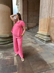 Sandy plus size hørbukser i sommer pink