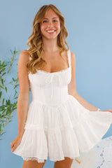 Women's White Lace Mini Dress- Corset Style White Dress- Country Concert Dresses