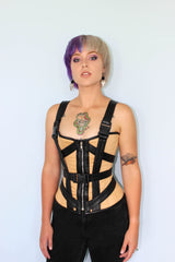 Cosplay Angel Dust corset from cotton and real black leather. Gothic, steampunk, convention, deadpool, historical Victorian, prom corset Corsettery