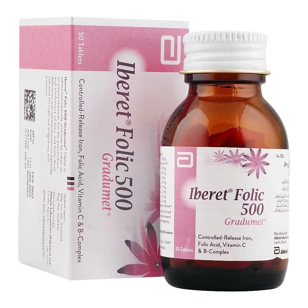 Iberet Folic-500 Gradumet Tablets – Iron & Folic Acid Supplement for Anemia